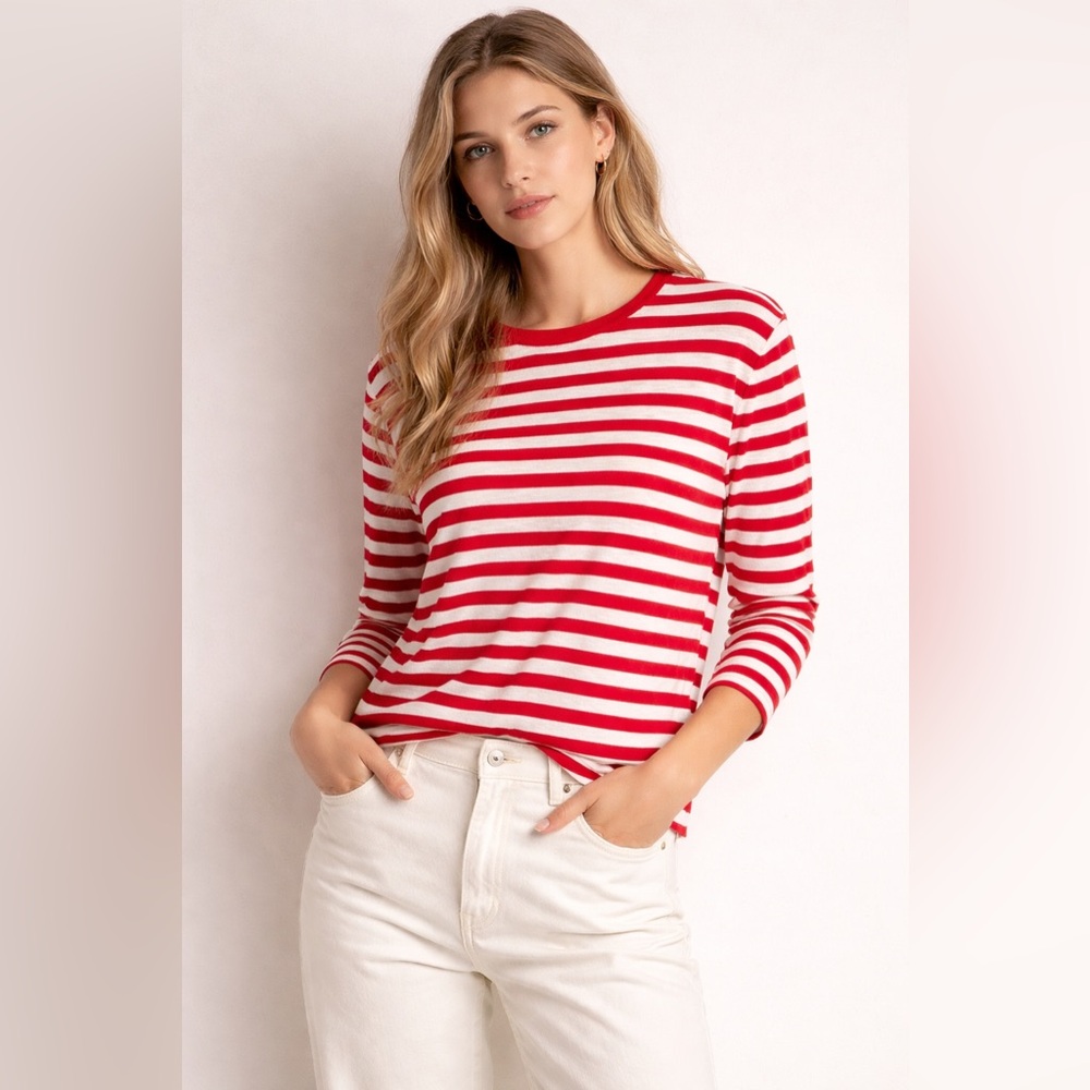 ZARA Lightweight Knit Linen Blend Striped Long Sleeve Top Size Medium